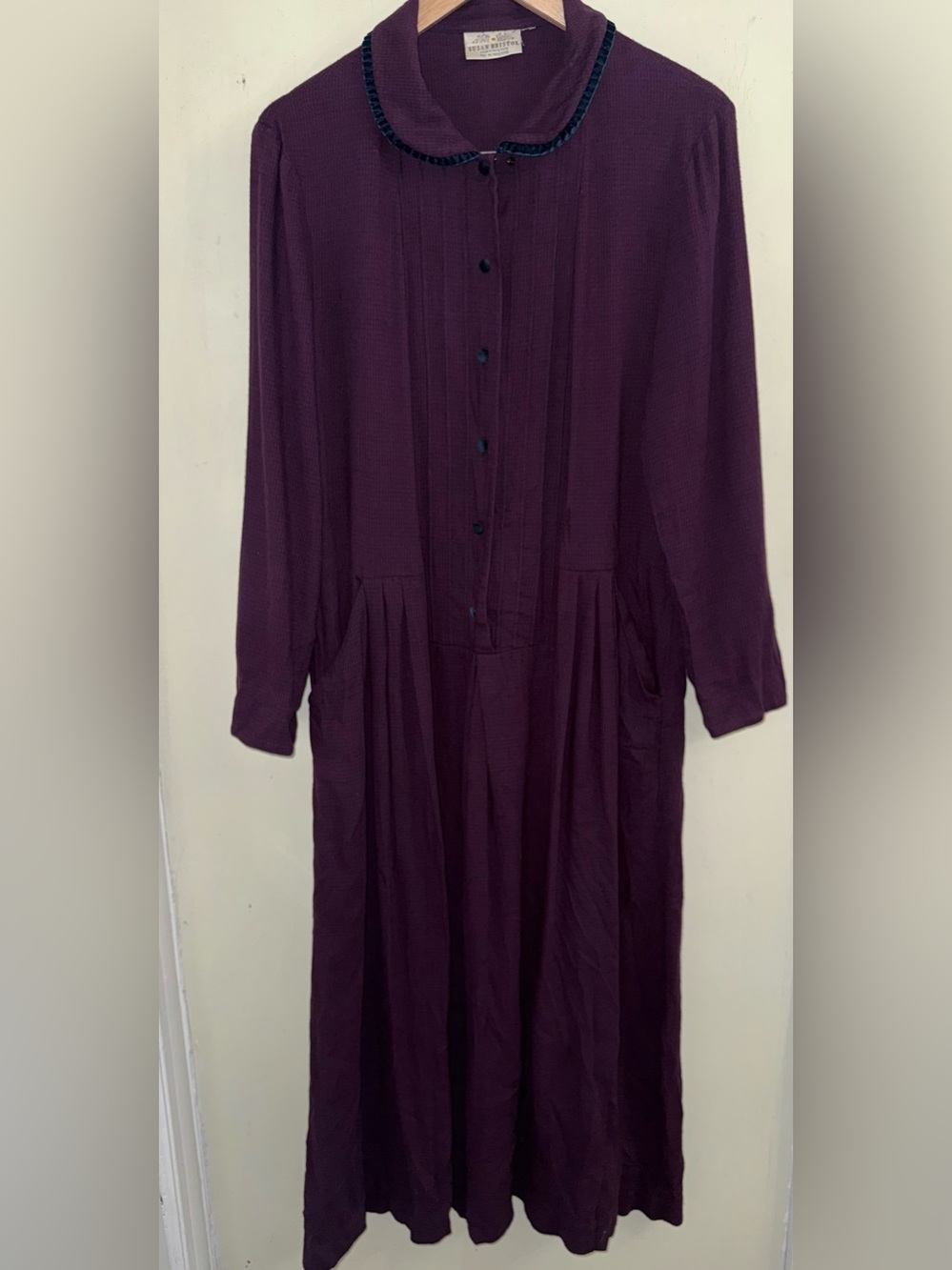 VTG Susan Bristol Plum Purple Pleated Midi Dress Cottagecore Modest